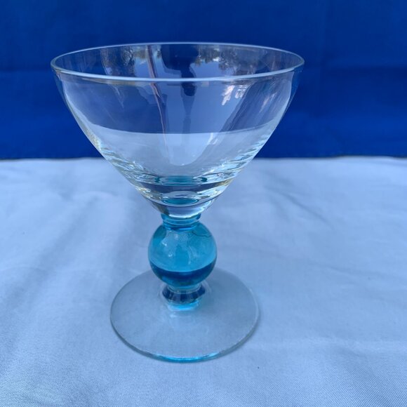Retro Bryce Contour Cerulean Glasses - Clear and Blue  GLASSES - 8 set Bryce Contour Cerulean Blue Stem ball Liquor Cocktail Sherbert
